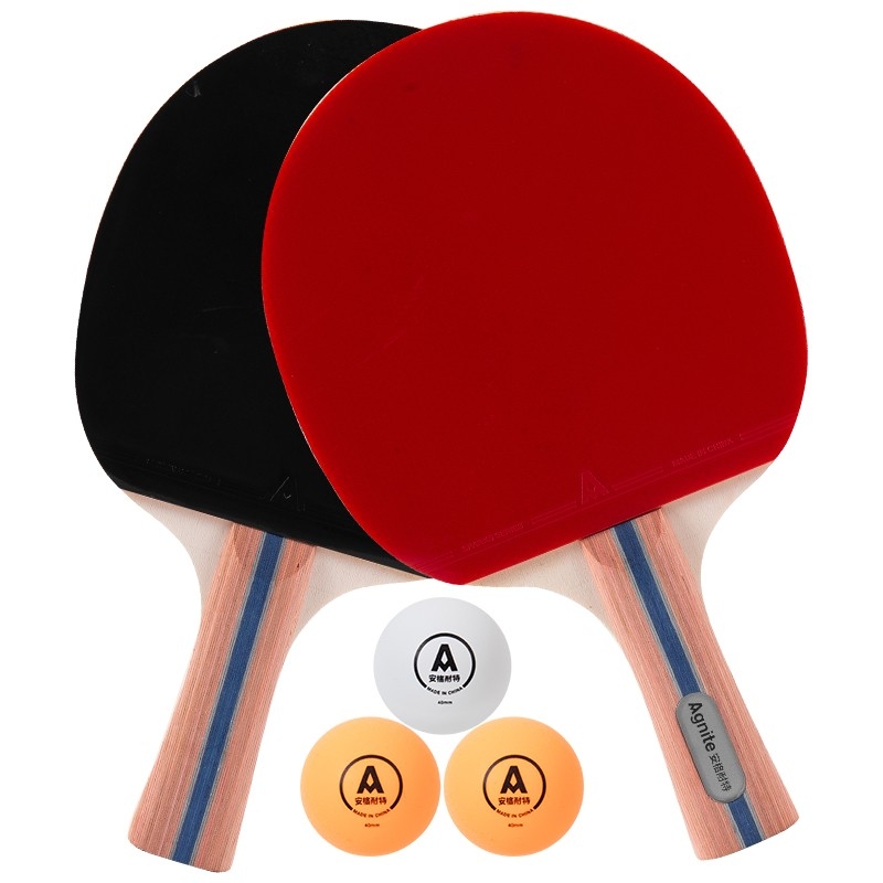 安格耐特F2331乒乓球拍(正红反黑)(2个/副)(横拍带三球)